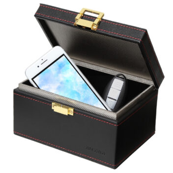 【日本防犯学校 推奨】リレーアタック防止用キーボックス (ブラックPUレザー)