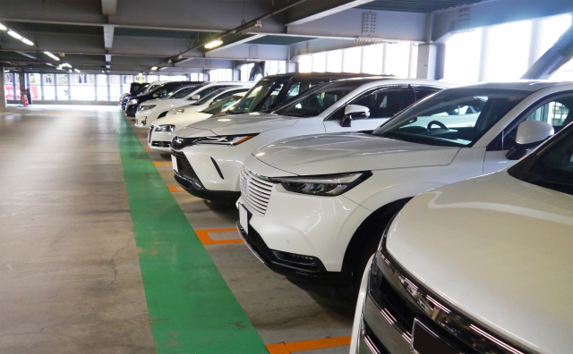 駐車場に停められた自動車